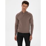 Pierre Cardin Erkek Vizon Slim Fit Dik Yaka Fermuarlı Triko Kazak 50315752-VR052 - 2XL