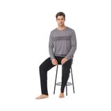 PIERRE CARDIN Erkek Yeni Sezon Bisiklet Yaka Baskılı Uzun Kollu Pamuk Pijama Takımı CH.PC.6.102.C0-KOYU GRİ-XL