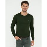 Pierre Cardin Erkek Yeşil Slim Fit Bisiklet Yaka Basic Triko Kazak 50248582-VR054
