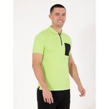 Pierre Cardin Erkek Yeşil Slim Fit Fermuarlı Polo Yaka Tişört 50263936-VR022 - Fosforlu Yeşil
