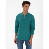 Pierre Cardin Erkek Zümrüt Slim Fit Kıvrılmaz Fermuarlı Polo Yaka Basic Pike Sweatshirt 50314046-VR055 - 2XL