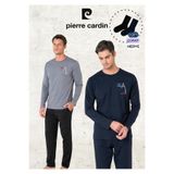PIERRE CARDIN Erkek%100 Pamuk Uzun Kol Baskılı Koyu Gri & Lacivert İki Adet Pijama Takımı L1.PC.6103.002-KOYU GRİ - LACİVERT-XL