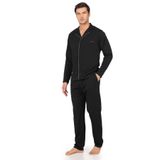 Pierre Cardin Erkek%100 Pamuklu Düğmeli Uzun Kollu Pijama Takımı, Klasik Yaka, Siyah, M