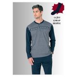 Pierre Cardin Erkek%100 Pamuklu Yarım Patlı Uzun Kol Jakarlı Pijama Takımı, Lacivert, 2XL, Çorap Hediyeli