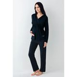 Pierre Cardin Hamile Lohusa Uzun Kollu Kruvaze Yaka Pijama Takımı, Lacivert, S Beden