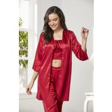 Pierre Cardin Kadife Saten 3'lü Pijama Takım - 2075 Kırmızı