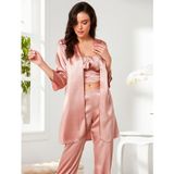 Pierre Cardin Kadın 3 Lü Gelin Saten Pijama Ve Sabahlık Takımı 2075