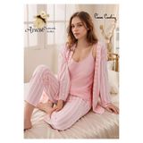 Pierre Cardin Kadın 3 Parça Pamuk & Modal Pijama Takımı, Sabahlık, Pembe, L