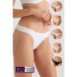 Pierre Cardin Kadın 5'li Ekonomik Paket Siyah-Beyaz-Ten 2051 No Show Iz Belli Etmeyen Pamuklu Basic Tanga
