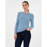 Pierre Cardin Kadın Açık Mavi Ex. Slim Fit Örgü Desenli Kazak 50316334-VR003 - XL
