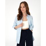 Pierre Cardin Kadın Açık Mavi Oversize Uzun Kollu %100 Keten Gömlek 50301078-VR003 - 40