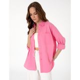 Pierre Cardin Kadın Açık Pembe Oversize Keten Karışımlı Uzun Kollu Gömlek 50313128-VR078 - 36