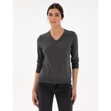 Pierre Cardin Kadın Antrasit Slim Fit V Yaka Basic Kazak 50300803-VR006 - XL