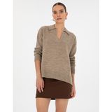 Pierre Cardin Kadın Bej Comfort Fit Polo Yaka Kazak 50317226-VR011