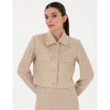 Pierre Cardin Kadın Bej Crop Top Ceket 50300056-VR011 - Dropsuz - 38