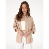Pierre Cardin Kadın Bej Oversize Keten Karışımlı Uzun Kollu Gömlek 50313128-VR011 - 38