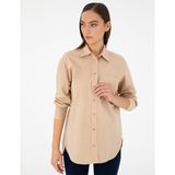 Pierre Cardin Kadın Bej Oversize Uzun Kollu Gömlek 50299581-VR011 - 42