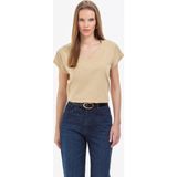 Pierre Cardin Kadın Bej Regular Fit Basic Tişört 50325454-VR011 - M