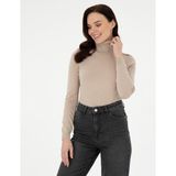 Pierre Cardin Kadın Bej Slim Fit Balıkçı Yaka Basic Kazak 50290579-VR011 - XS