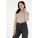Pierre Cardin Kadın Bej Slim Fit Balıkçı Yaka Basic Kazak 50290579-VR011