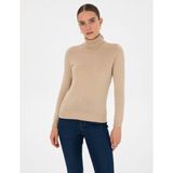 Pierre Cardin Kadın Bej Slim Fit Balıkçı Yaka Basic Kazak 50315747-VR011 - XL