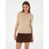 Pierre Cardin Kadın Bej Slim Fit Bisiklet Yaka Basic Kazak 50315758-VR011 - 2XL