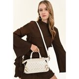 Pierre Cardin Kadın Beyaz Monogram Desenli Tokalı Ayarlanabilir Askılı Kadın Omuz Çantası