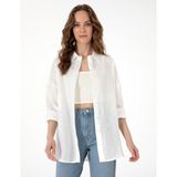 Pierre Cardin Kadın Beyaz Oversize Uzun Kollu %100 Keten Gömlek 50301078-VR013 - 40