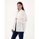 Pierre Cardin Kadın Beyaz Oversize Uzun Kollu %100 Keten Gömlek 50301124-VR013 - 36