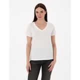 Pierre Cardin Kadın Beyaz Regular Fit V Yaka Basic Tişört 50305749-VR013 - XL