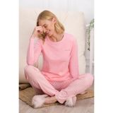 Pierre Cardin Kadın Bisiklet Yaka Uzun Kollu Pijama Takımı, Pembe, S Beden