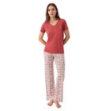 Pierre Cardin Kadın Bordo Pijama Takımı, V Yaka, Kısa Kol, 2XL Beden