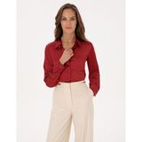 Pierre Cardin Kadın Bordo Regular Fit Saten Uzun Kollu Gömlek 50319346-VR014 - 38