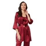 Pierre Cardin Kadın Bordo Saten 3'lü Pijama Takımı, M Beden