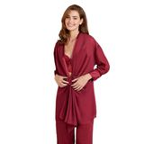 Pierre Cardin Kadın Bordo Saten 4'lü Takım Gecelik, XL Beden