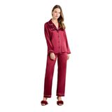 Pierre Cardin Kadın Bordo Saten Biyeli Pijama Takımı, M Beden