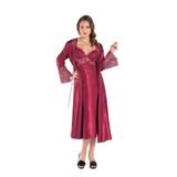 Pierre Cardin Kadın Bordo Saten Dantelli Gecelik Sabahlık Takımı, 2 Parça, L Beden