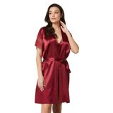 Pierre Cardin Kadın Bordo Saten Dantelli Gecelik Sabahlık Takımı, XL Beden