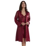 Pierre Cardin Kadın Bordo Saten Dantelli Gecelik Şort Kombi Takımı, S Beden