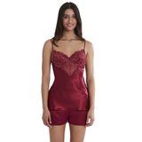Pierre Cardin Kadın Bordo Saten Dantelli Pijama Şort Takım, S Beden
