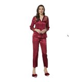 Pierre Cardin Kadın Bordo Saten Gecelik, Dantelli, Soft Push Up, XL Beden