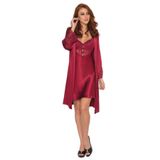 Pierre Cardin Kadın Bordo Saten Gecelik Sabahlık Takım, L Beden
