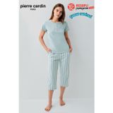 Pierre Cardin Kadın Büyük Beden Modal Pamuklu Rahat Kalıp Çizgili Kapri Kısa Kol Pijama Takım