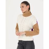Pierre Cardin Kadın Camel Crop Top Balıkçı Yaka Kazak 50277148-VR015 - XS