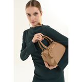 Pierre Cardin Kadın Camel Monogram Desenli Ayarlanabilir Askılı Suni Deri Omuz Çantası