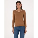 Pierre Cardin Kadın Camel Slim Fit Çizgi Detaylı Basic Kazak 50315910-VR015 - XS