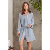 Pierre Cardin Kadın Dantelli Kadife Pijama Takımı, Sabahlık ile Birlikte, Mist, S Beden