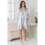 Pierre Cardin Kadın Dantelli Saten Sabahlık, 6'lı Set, Mist, S Beden