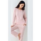Pierre Cardin Kadın Düğmeli Bisiklet Yaka Uzun Kollu Pijama Takımı, Pembe, 4XL
