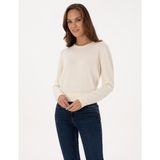 Pierre Cardin Kadın Ekru Comfort Fit Bisiklet Yaka Basic Kazak 50316393-VR019 - XS